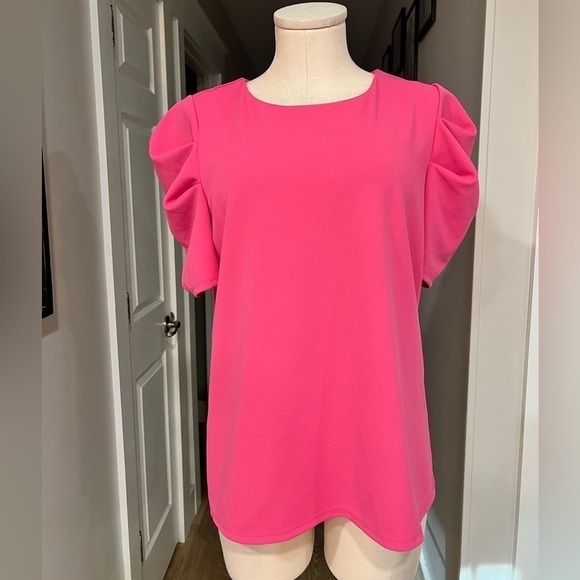 BANANA REPUBLIC puffed shoulders short sleeve bright pink blouse - Picture 2 of 13